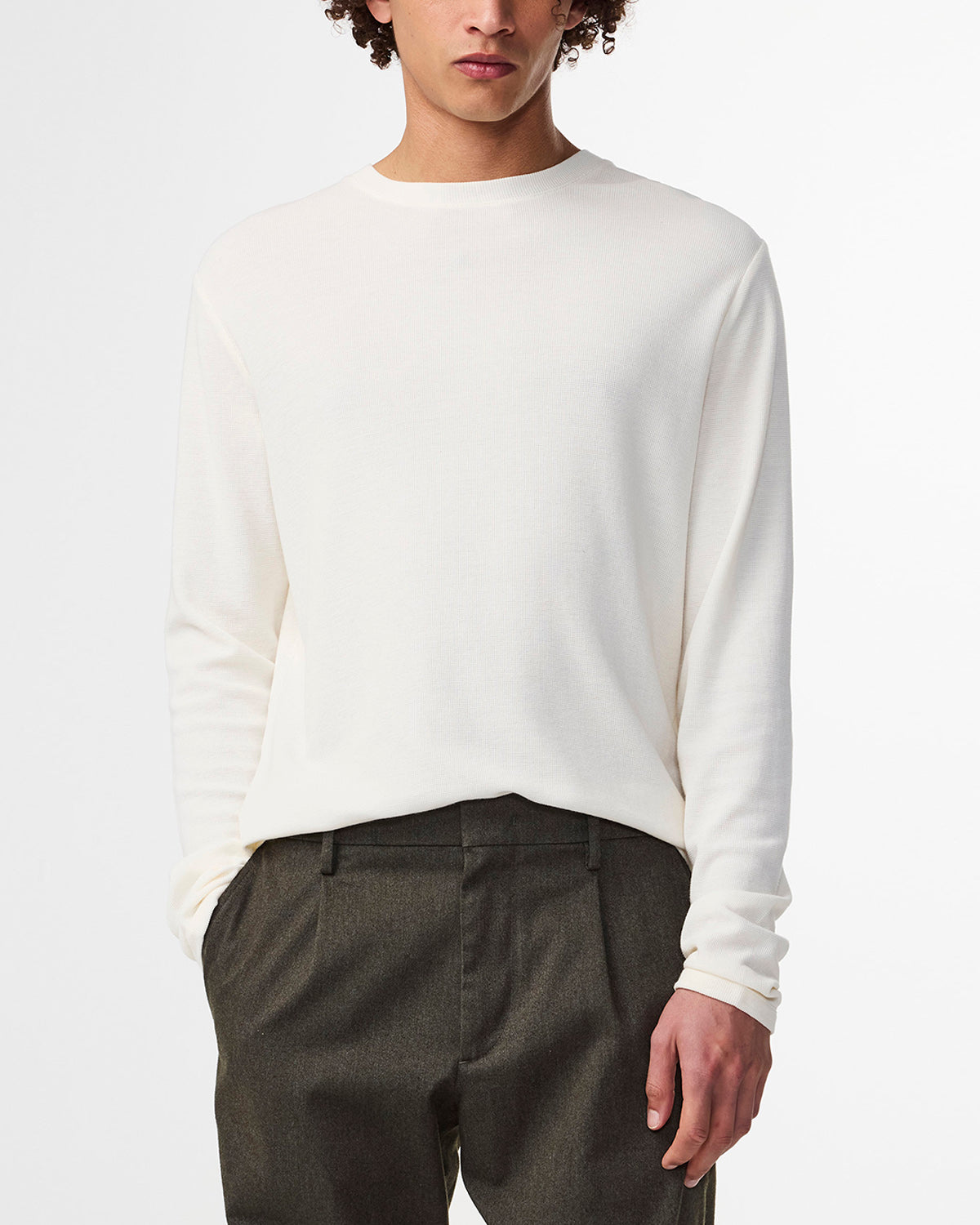 NN07 Clive Waffle Knit Long Sleeve Egg White 3323