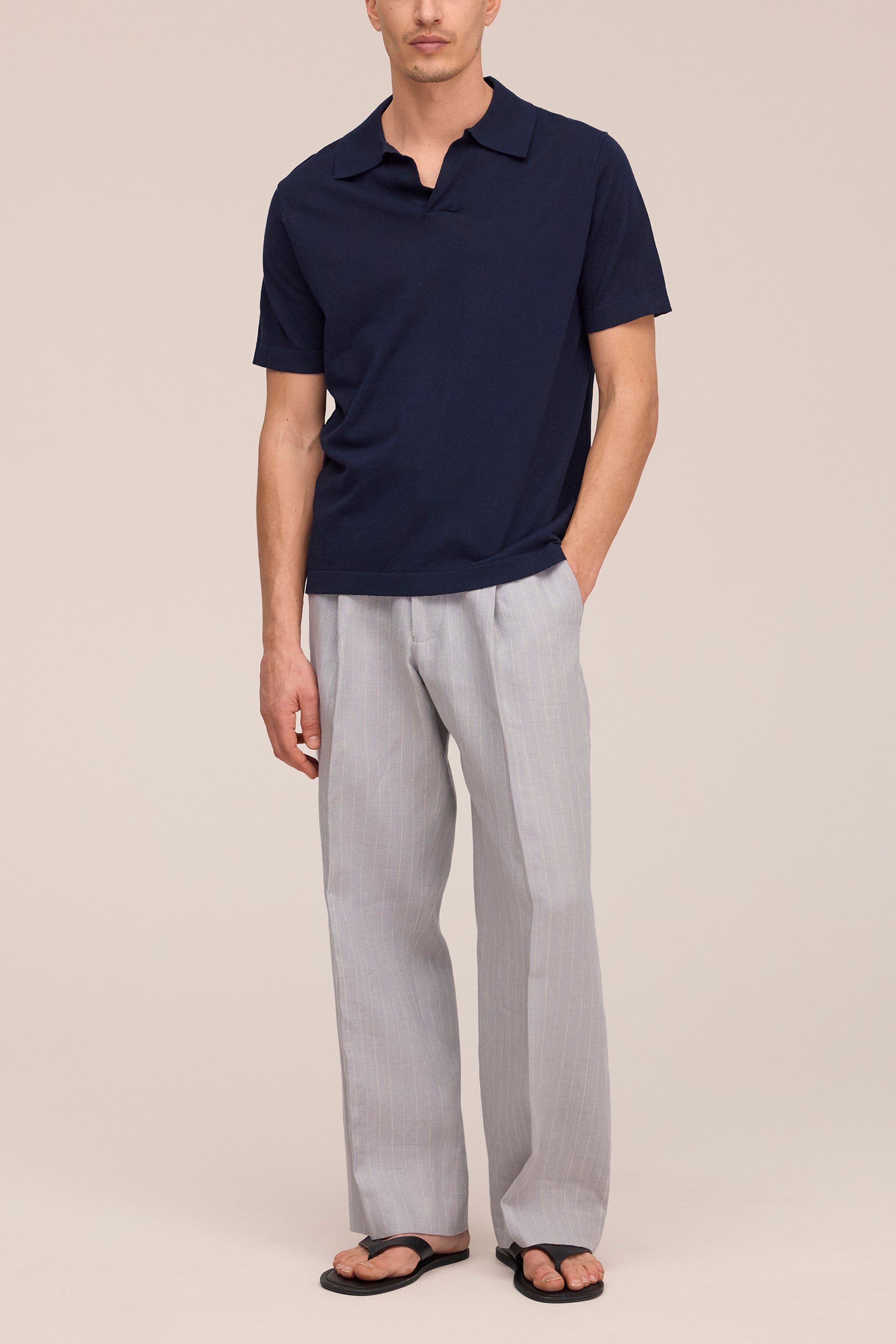 NN.07 Ryan Knitted Linen Polo - Navy Blue