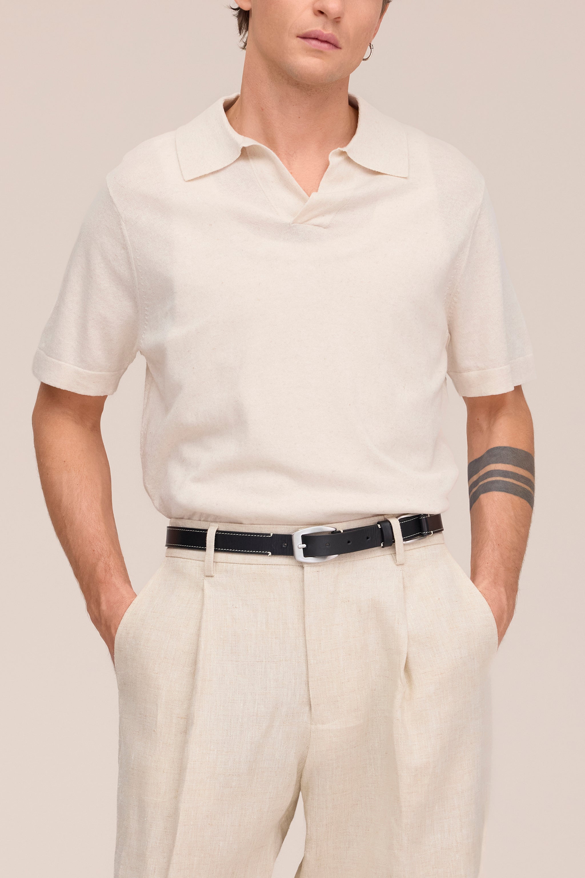 NN.07 Ryan Knitted Linen Polo - Oat