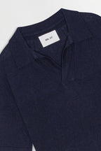 NN.07 Ryan Knitted Linen Polo - Navy Blue