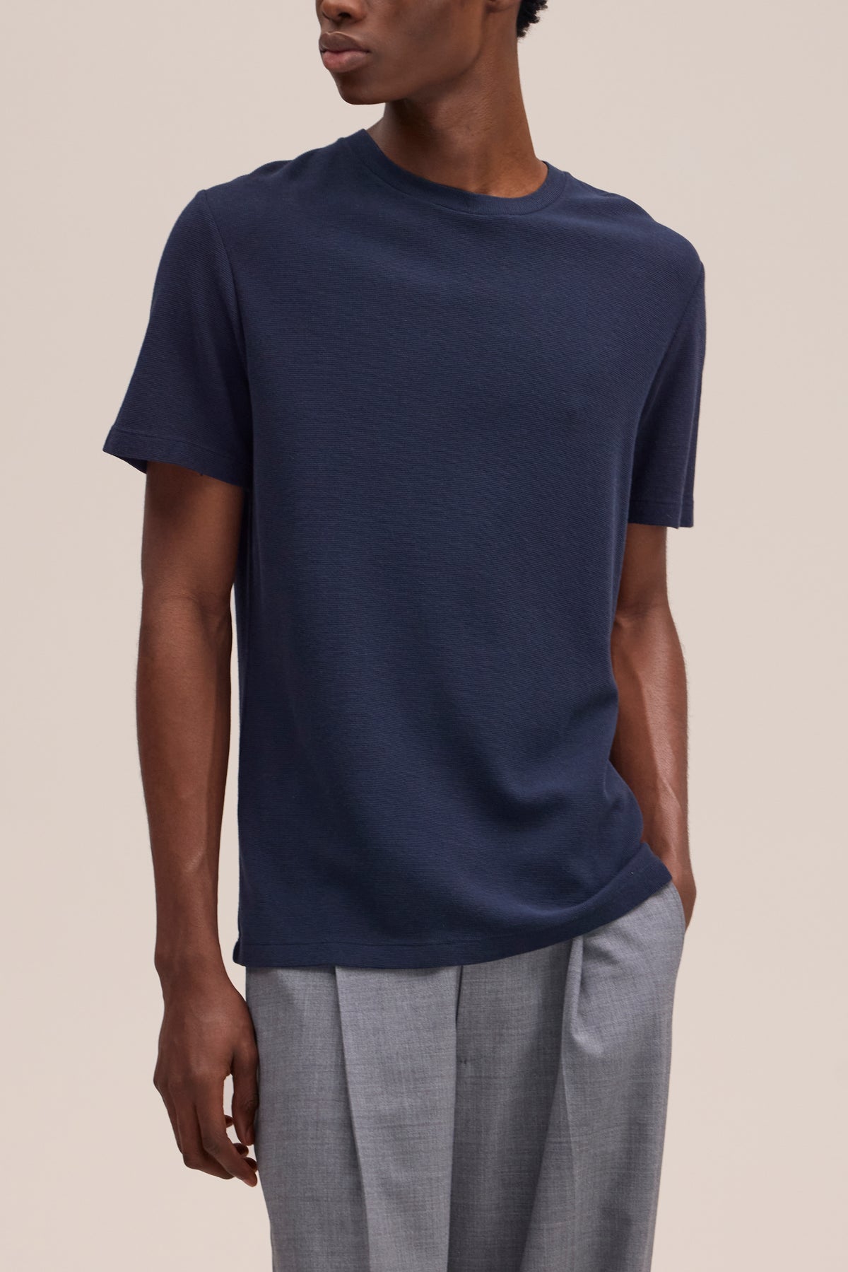 NN.07 Clive Waffle Knit T-Shirt 3323 - Navy Blue