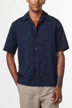 NN07 Julio Short Sleeve Embroidery Navy Shirt 5392