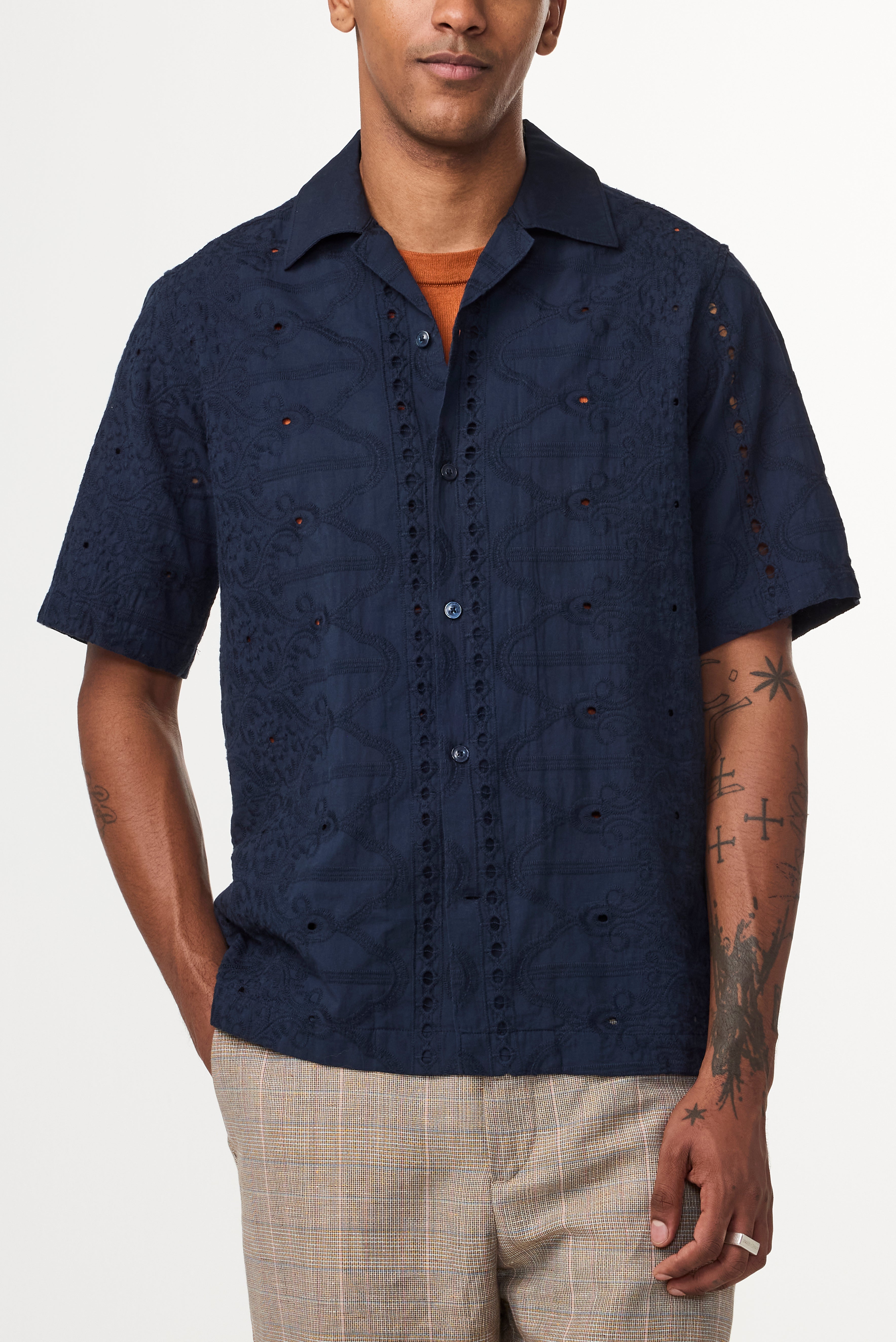 NN07 Julio Short Sleeve Embroidery Navy Shirt 5392