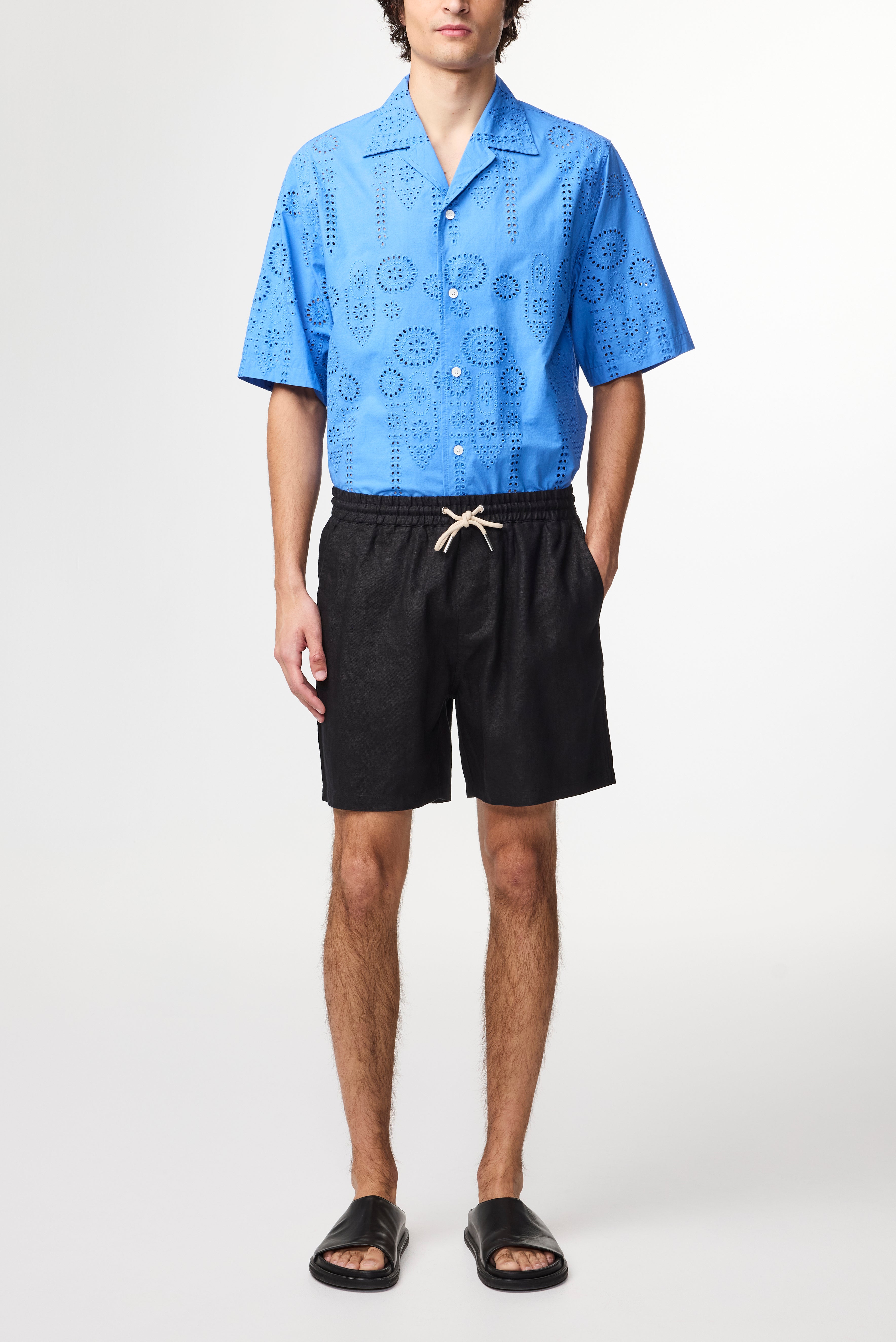 NN07 Gregor Drawstring Black Linen Shorts 1454