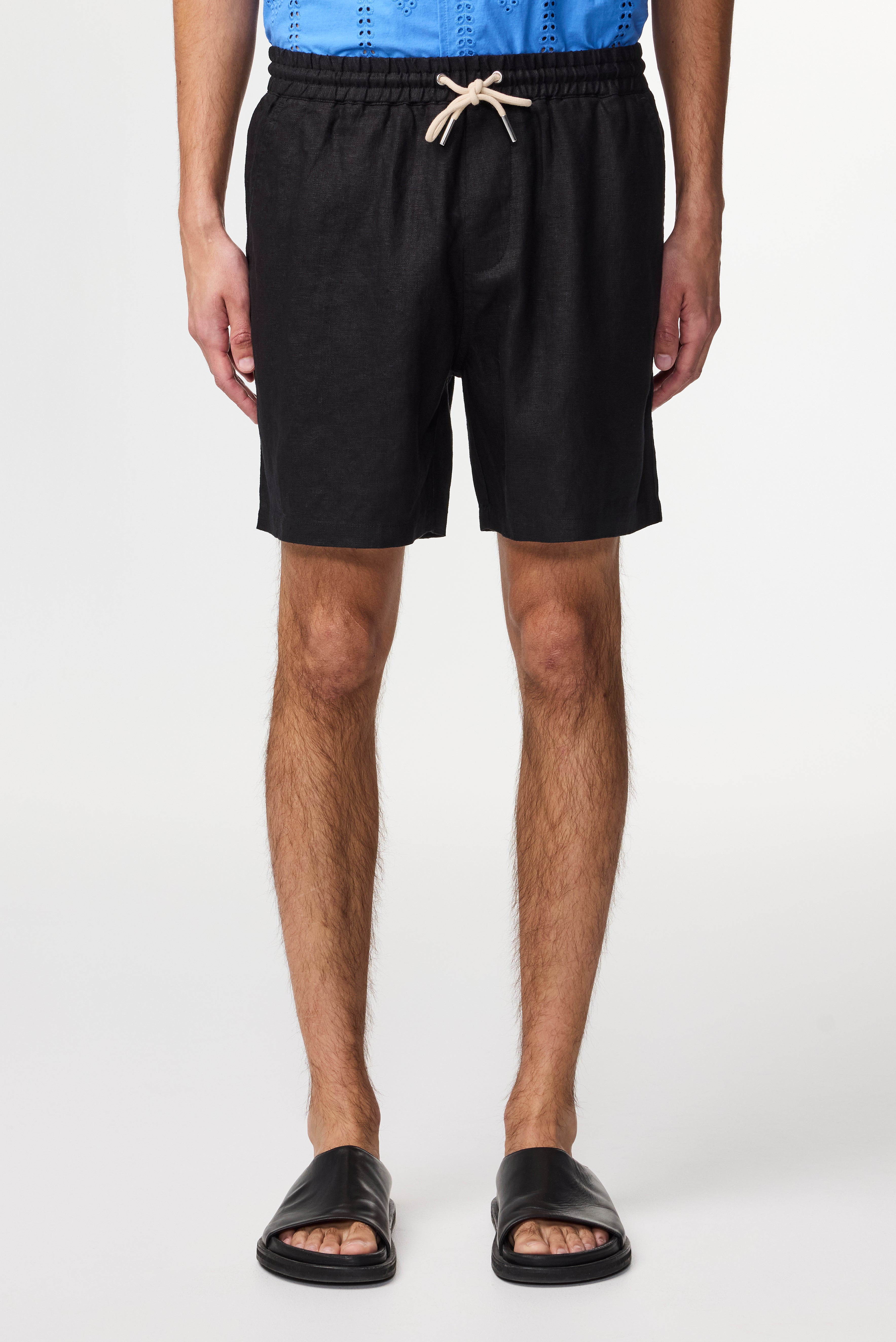 NN07 Gregor Drawstring Black Linen Shorts 1454