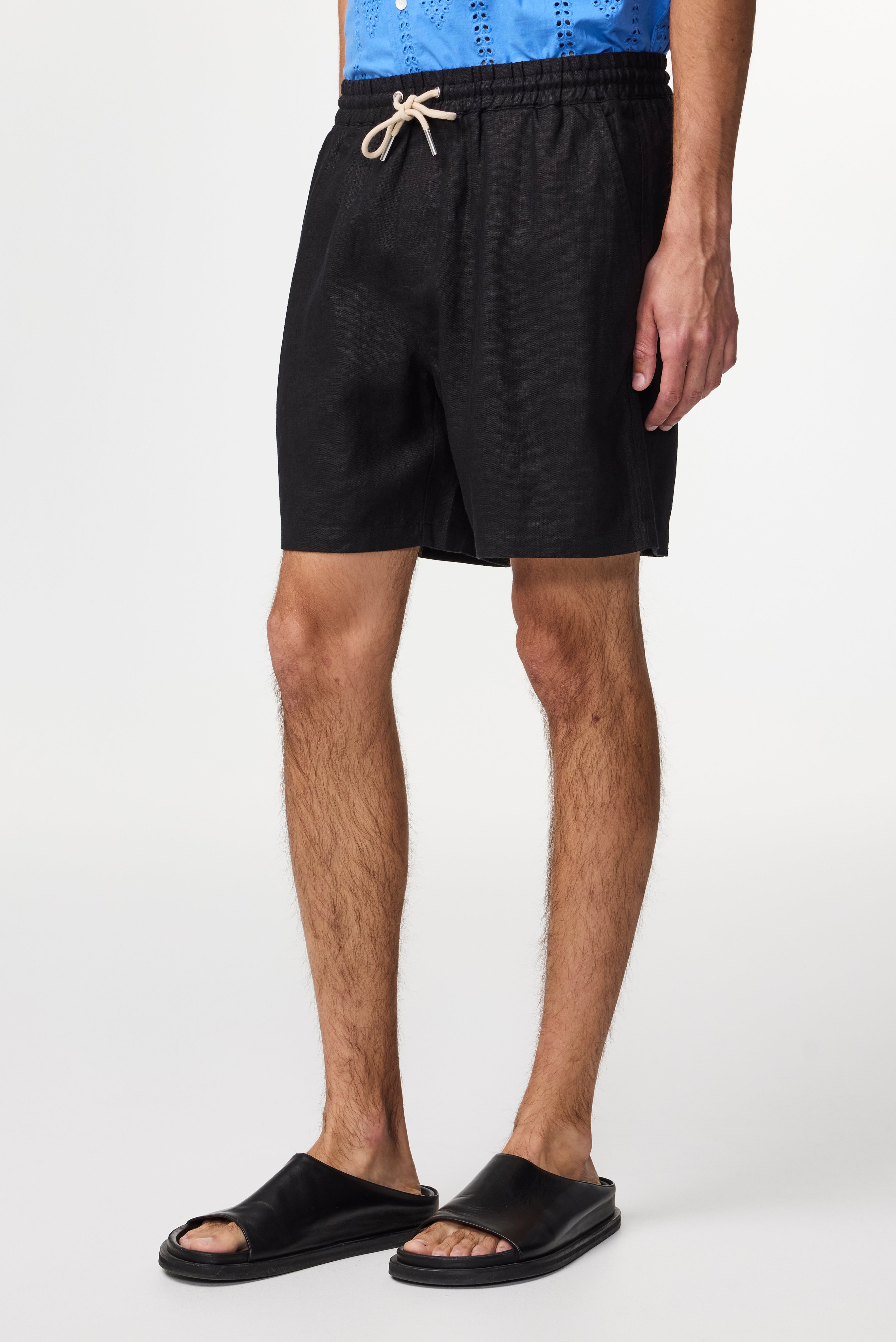 NN07 Gregor Drawstring Black Linen Shorts 1454