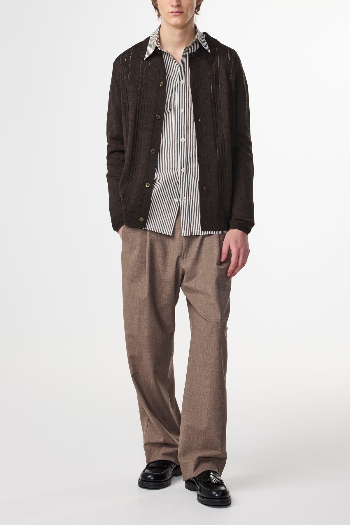 NN.07 Thor Long Sleeve Polo Cardigan 6584 - Demitasse