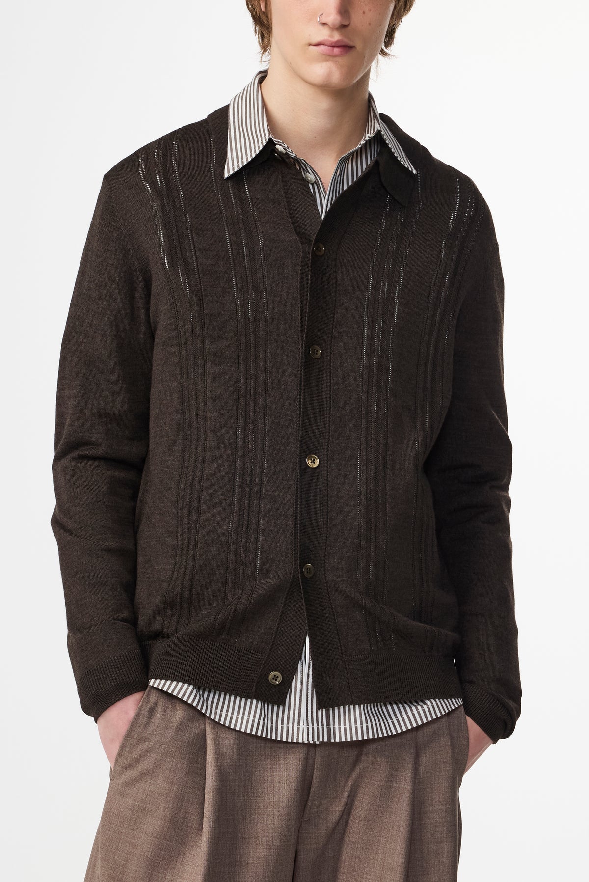 NN.07 Thor Long Sleeve Polo Cardigan 6584 - Demitasse