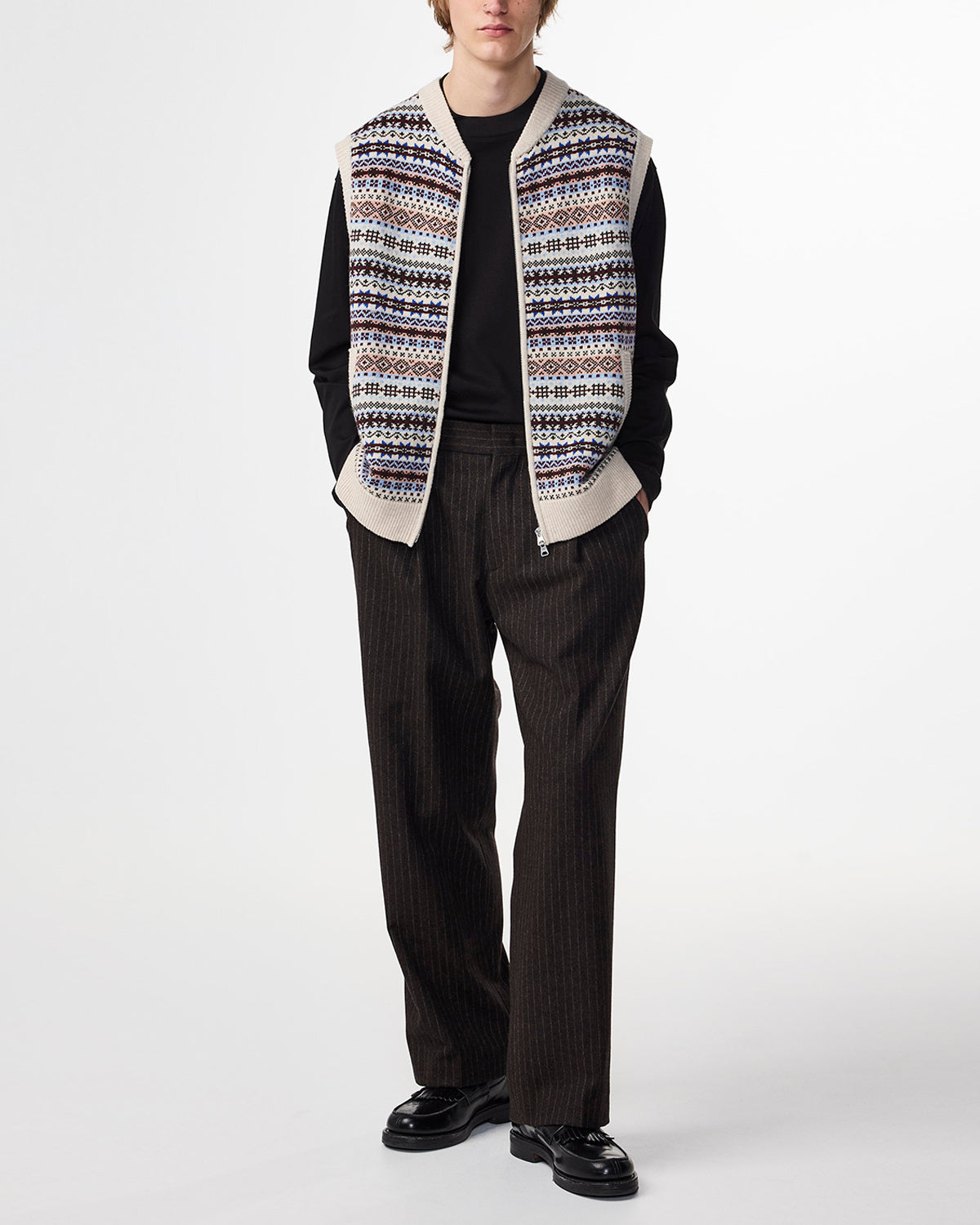NN07 Robbie Fair Isle Zip Vest 60004