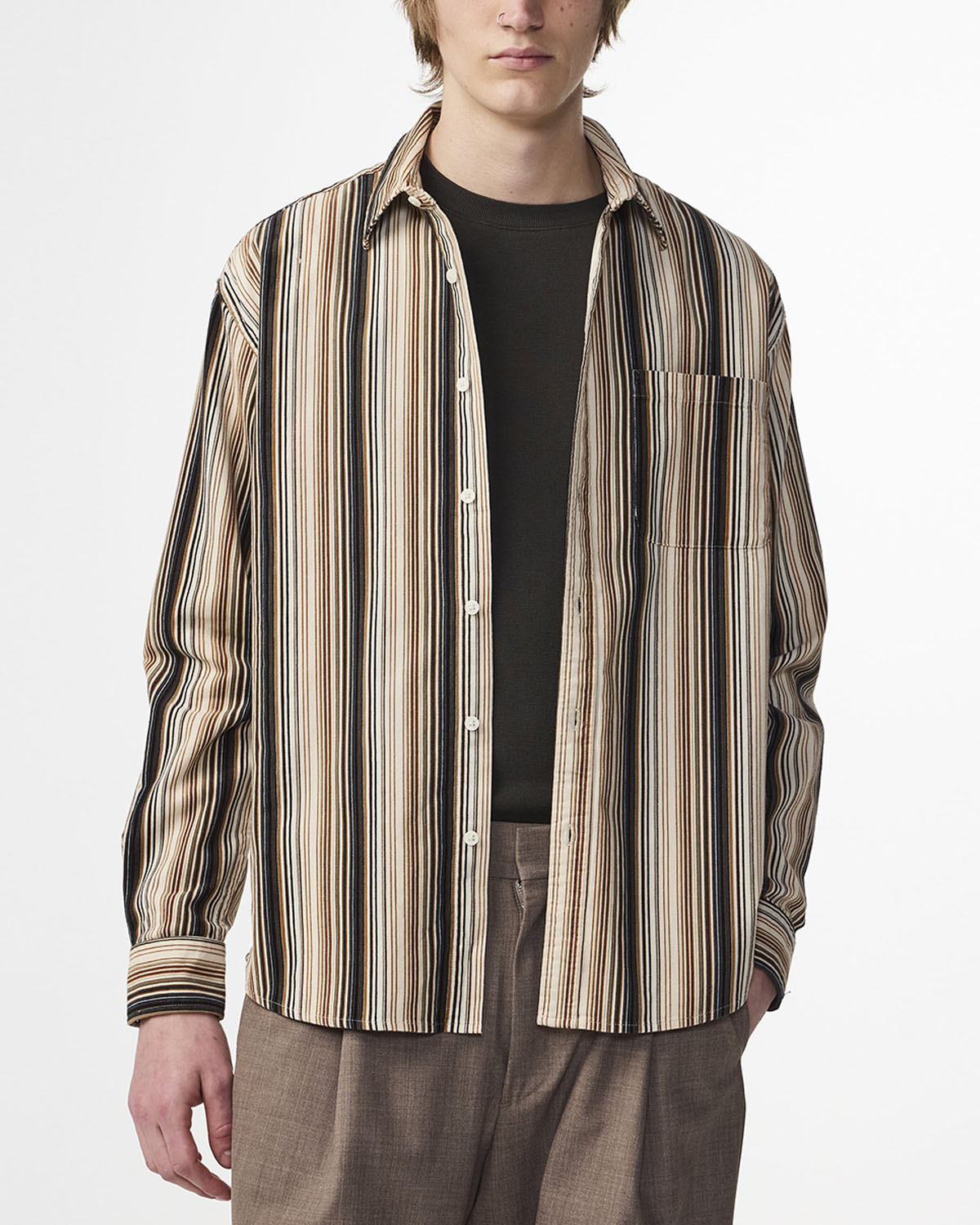 NN07 Deon Corduroy Shirt Green Stripe 50008