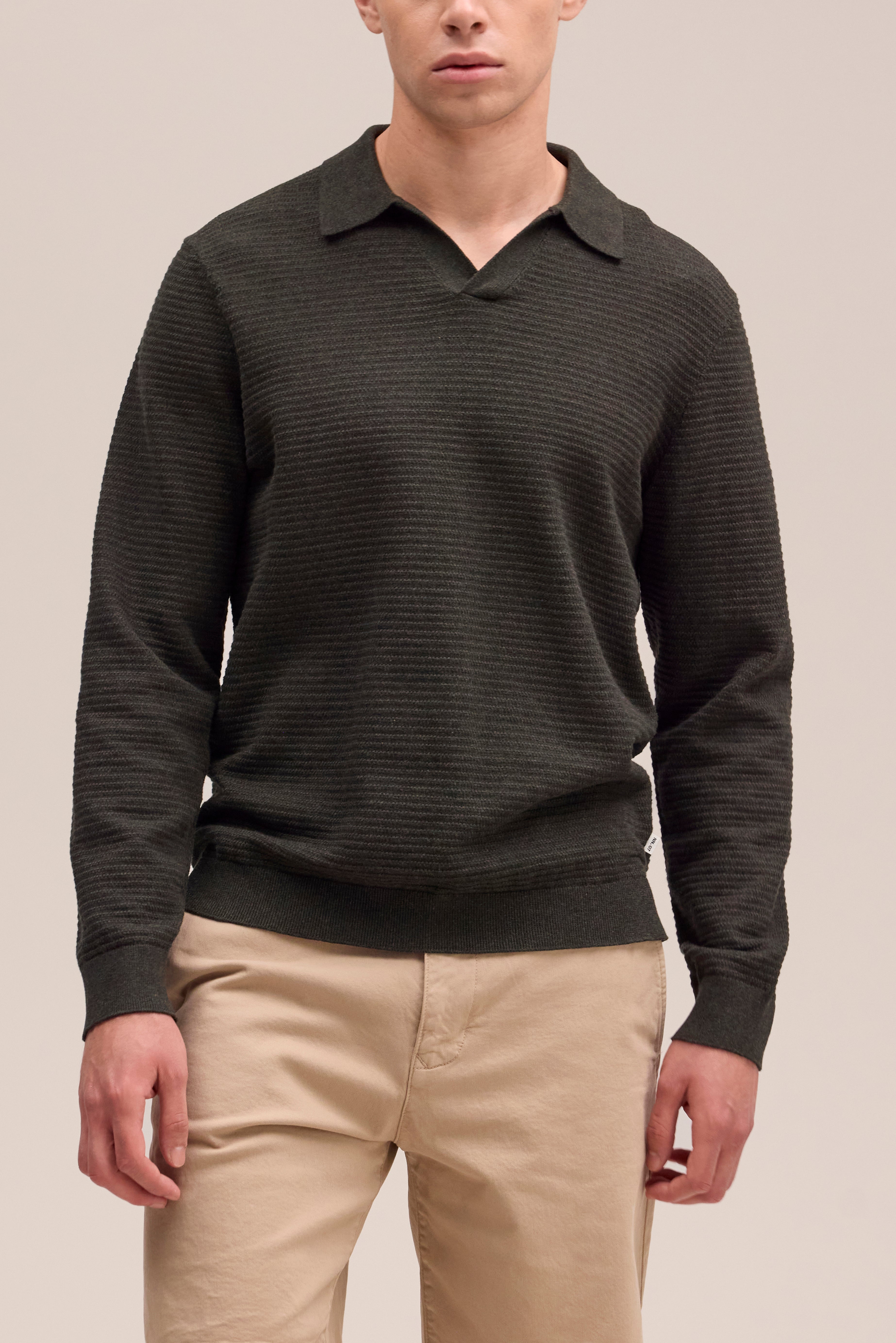 NN.07 Paul Long Sleeve Knitted Polo - Dark Army