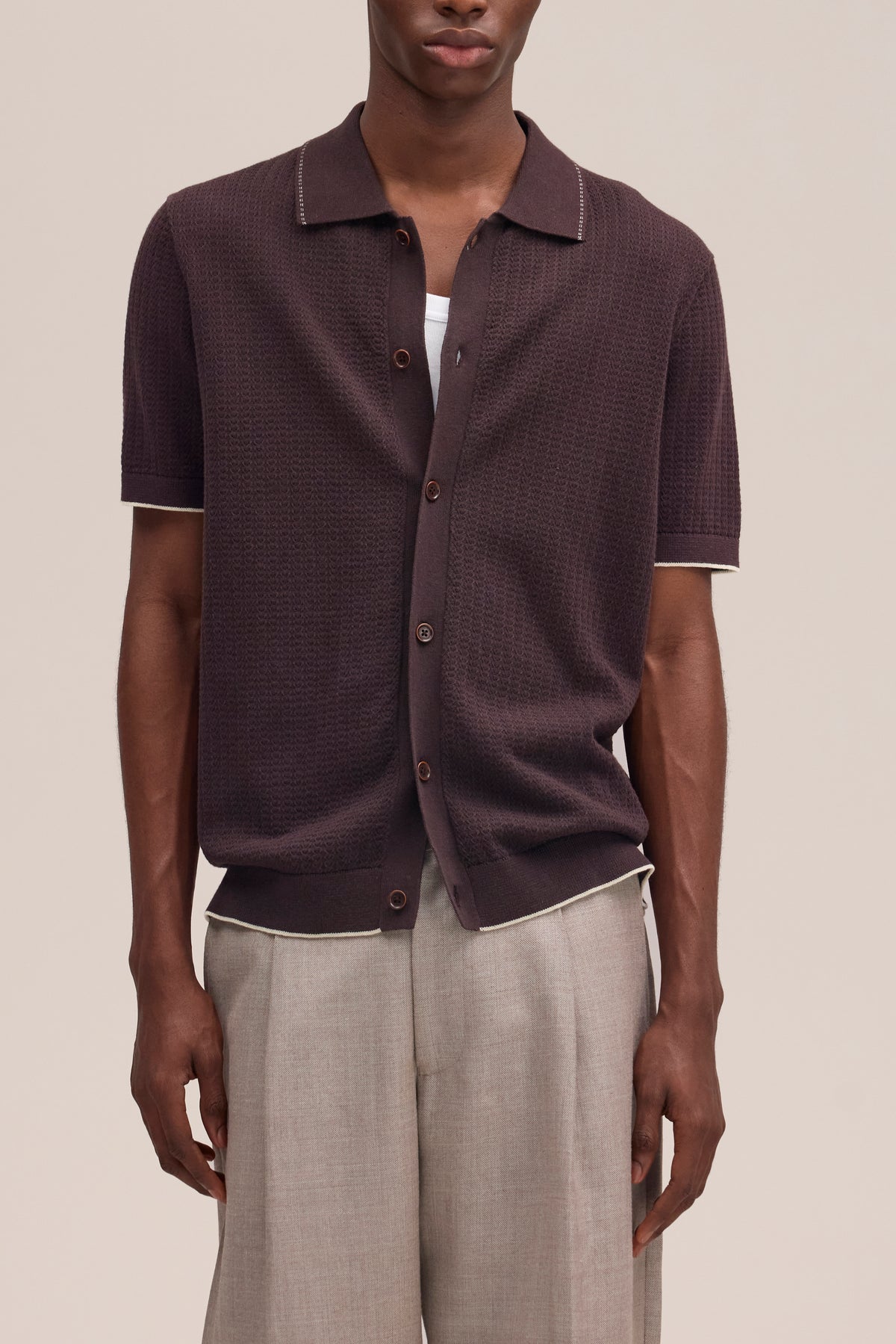 NN.07 Nalo Textured Knit Polo 60039 - Deep Truffle