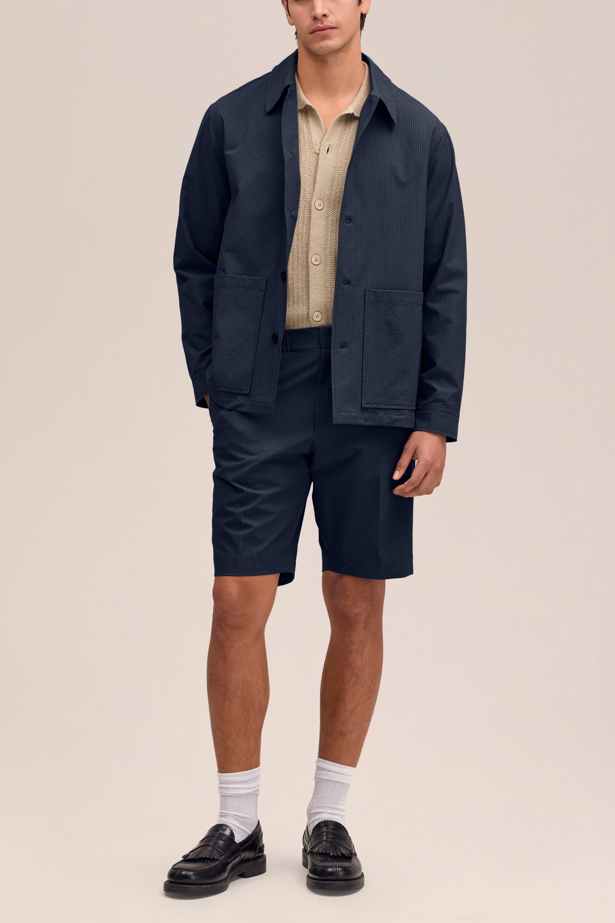 NN.07 Billie Seersucker Shorts 10038 - Navy Blue