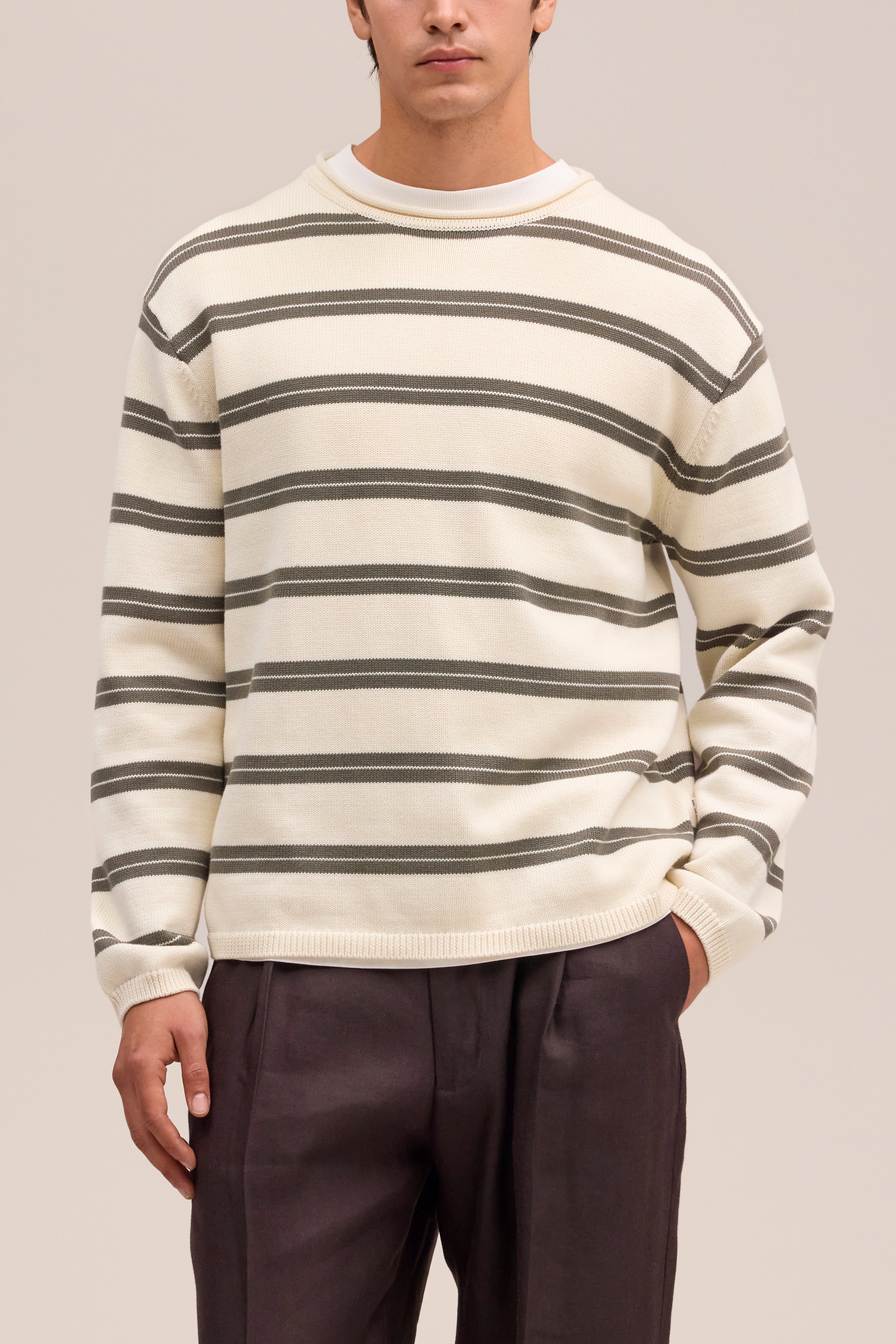 NN.07 Sailor Striped Crew Neck Sweater 60019 - Ivory