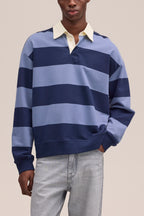NN.07 David Long Sleeve Fleece Rugby Polo 30043 - Blue Stripe