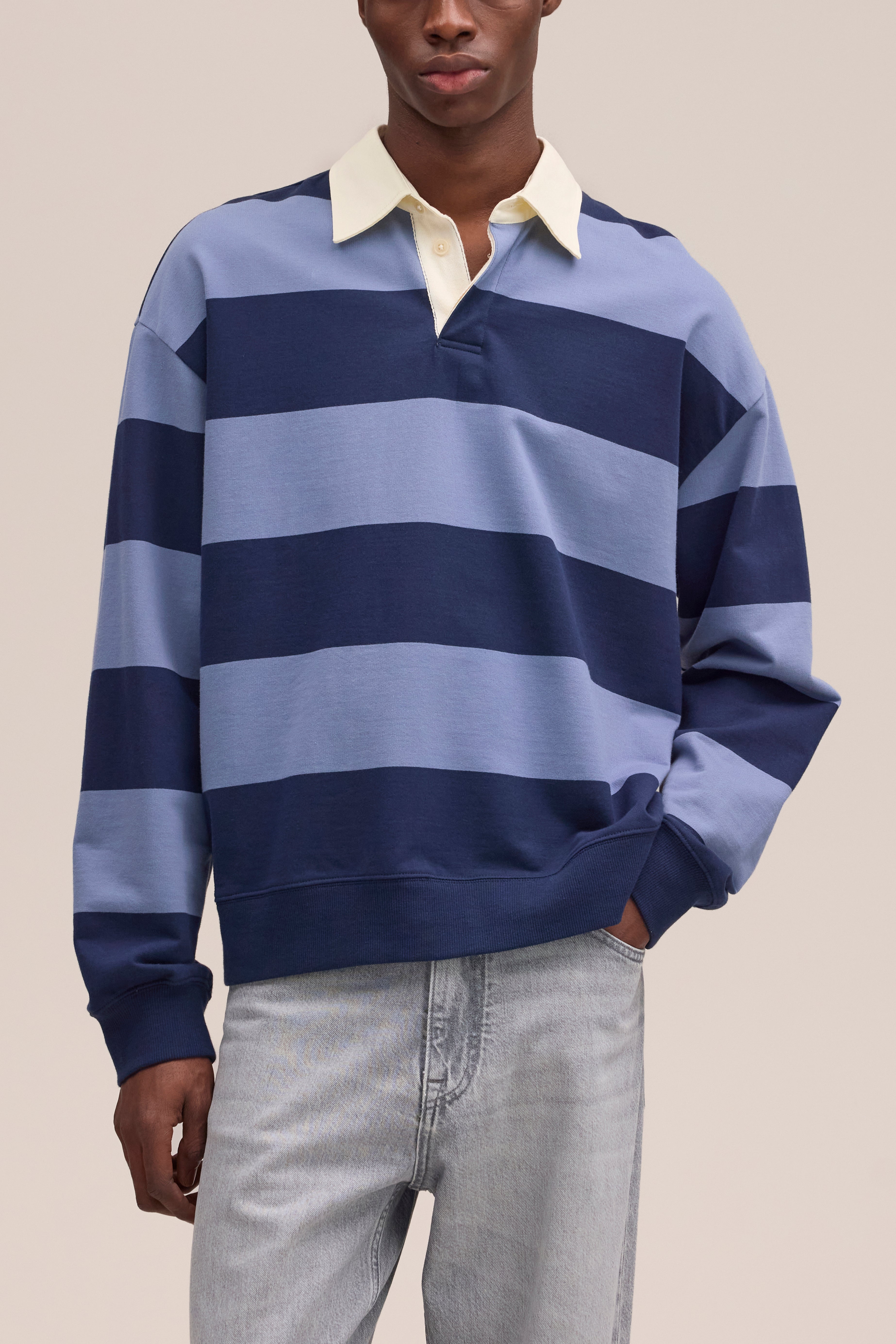 NN.07 David Long Sleeve Fleece Rugby Polo 30043 - Blue Stripe