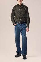 NN.07 Colby Button Down Logo Oxford Shirt 5910 - Dark Army