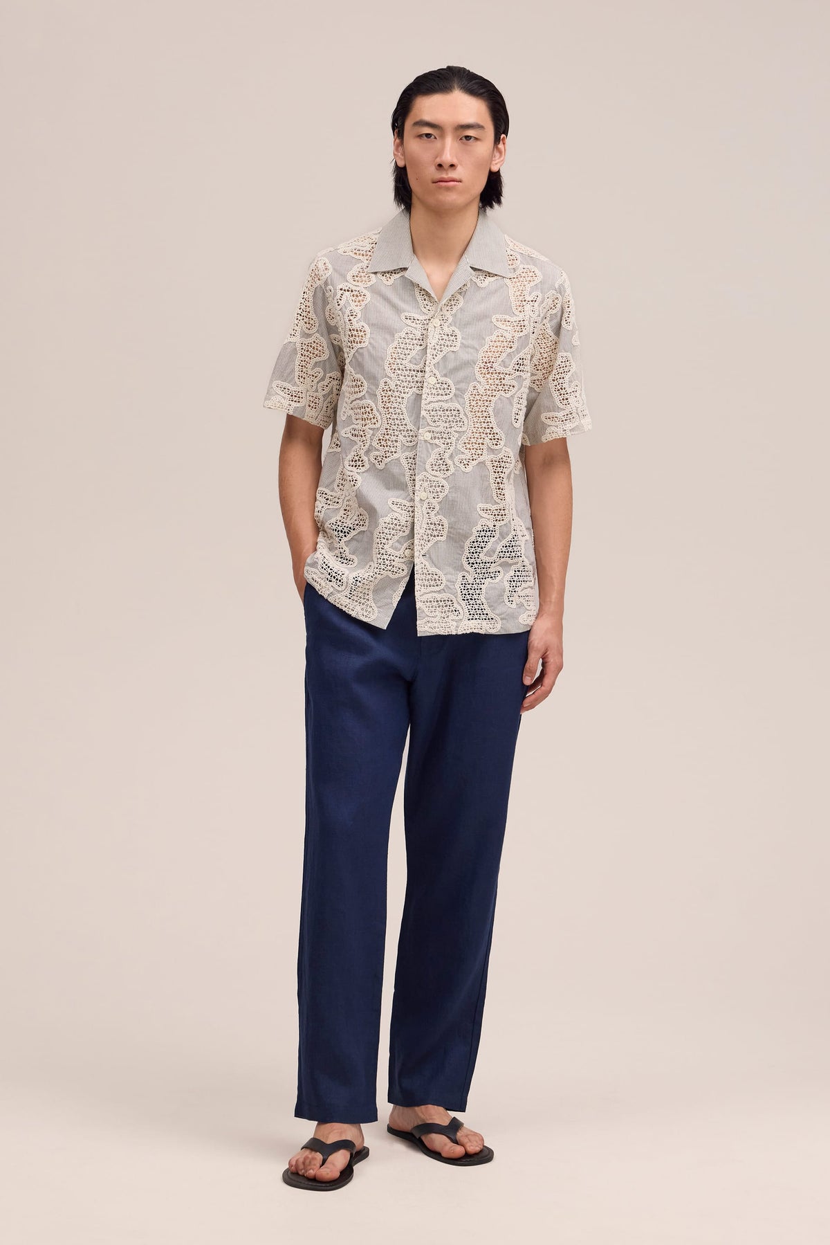 NN.07 Aden Linen Chino Trouser 1454 - Navy Blue