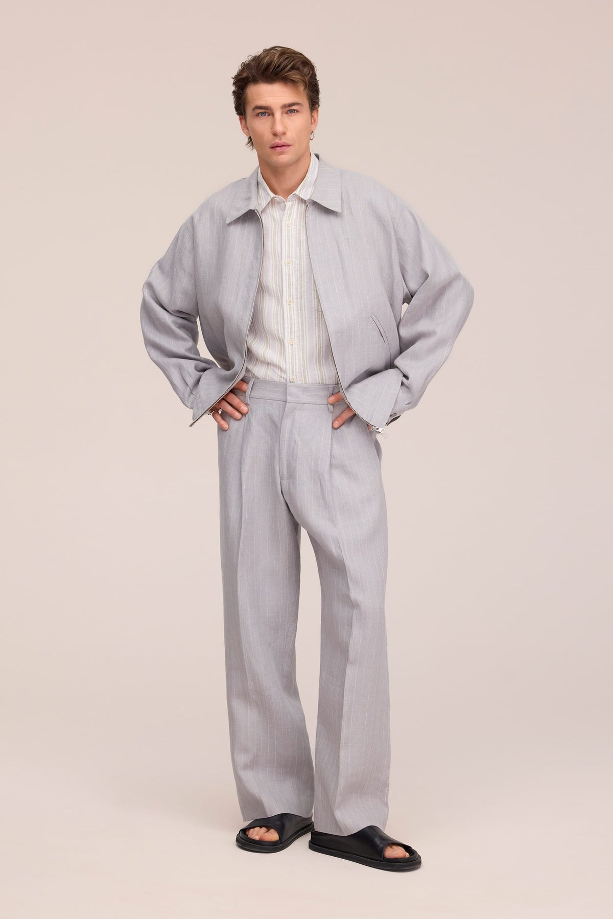 NN.07 Kay Relaxed Fit Linen Trousers 1455 - Grey Stripe