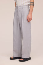 NN.07 Kay Relaxed Fit Linen Trousers 1455 - Grey Stripe