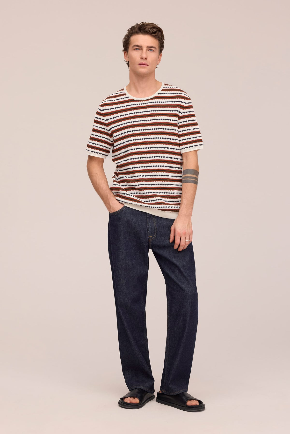 NN.07 Bari Textured Stitch T-Shirt 6686 - Ivory Multi