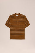 NN.07 Alfie Striped Pointelle Polo - Cinnamon