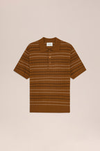 NN.07 Alfie Striped Pointelle Polo - Cinnamon