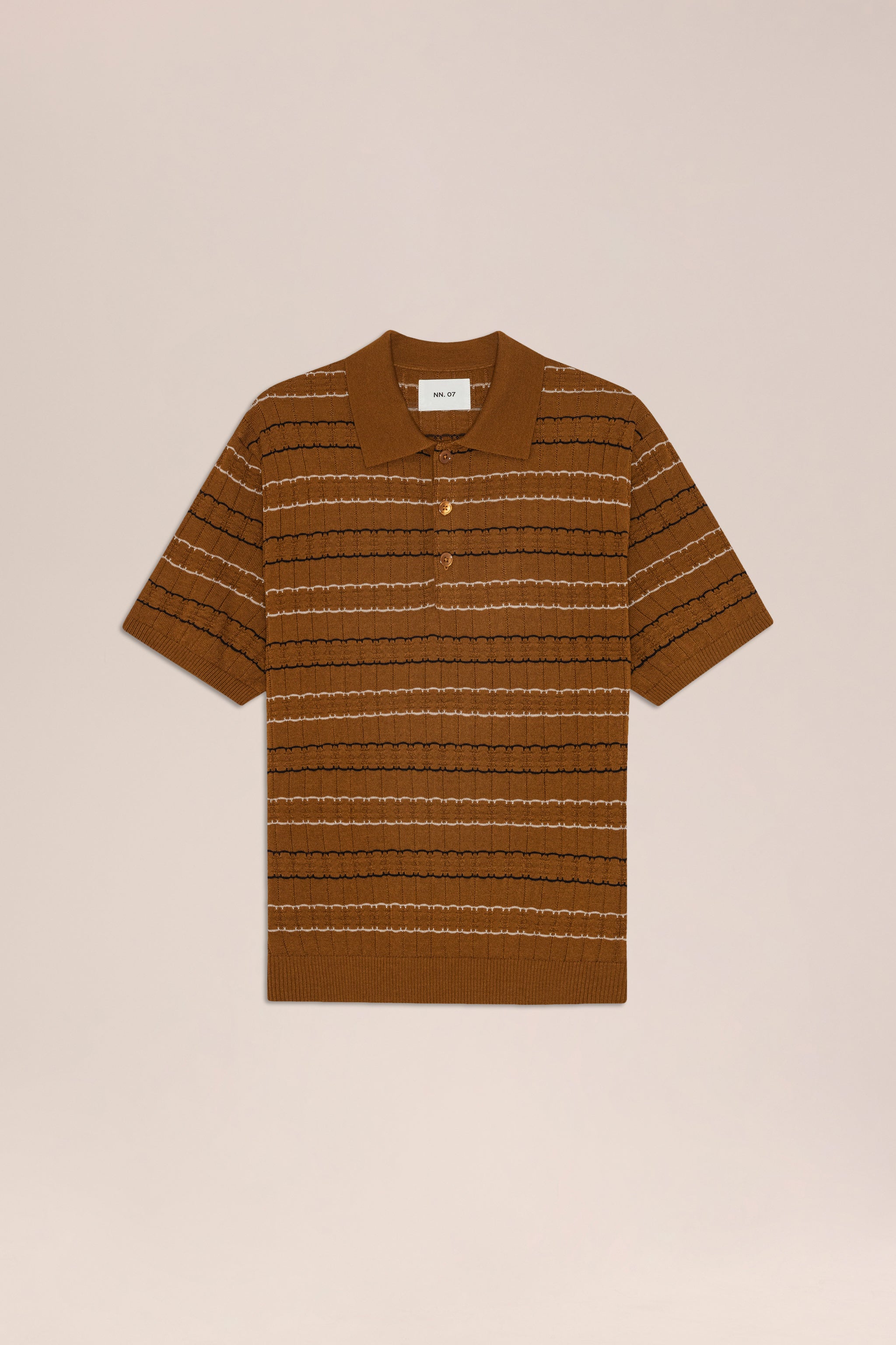 NN.07 Alfie Striped Pointelle Polo - Cinnamon