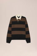 NN.07 David Long Sleeve Fleece Rugby Polo 30043 - Brown Stripe