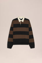 NN.07 David Long Sleeve Fleece Rugby Polo 30043 - Brown Stripe