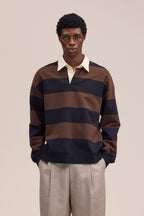 NN.07 David Long Sleeve Fleece Rugby Polo 30043 - Brown Stripe