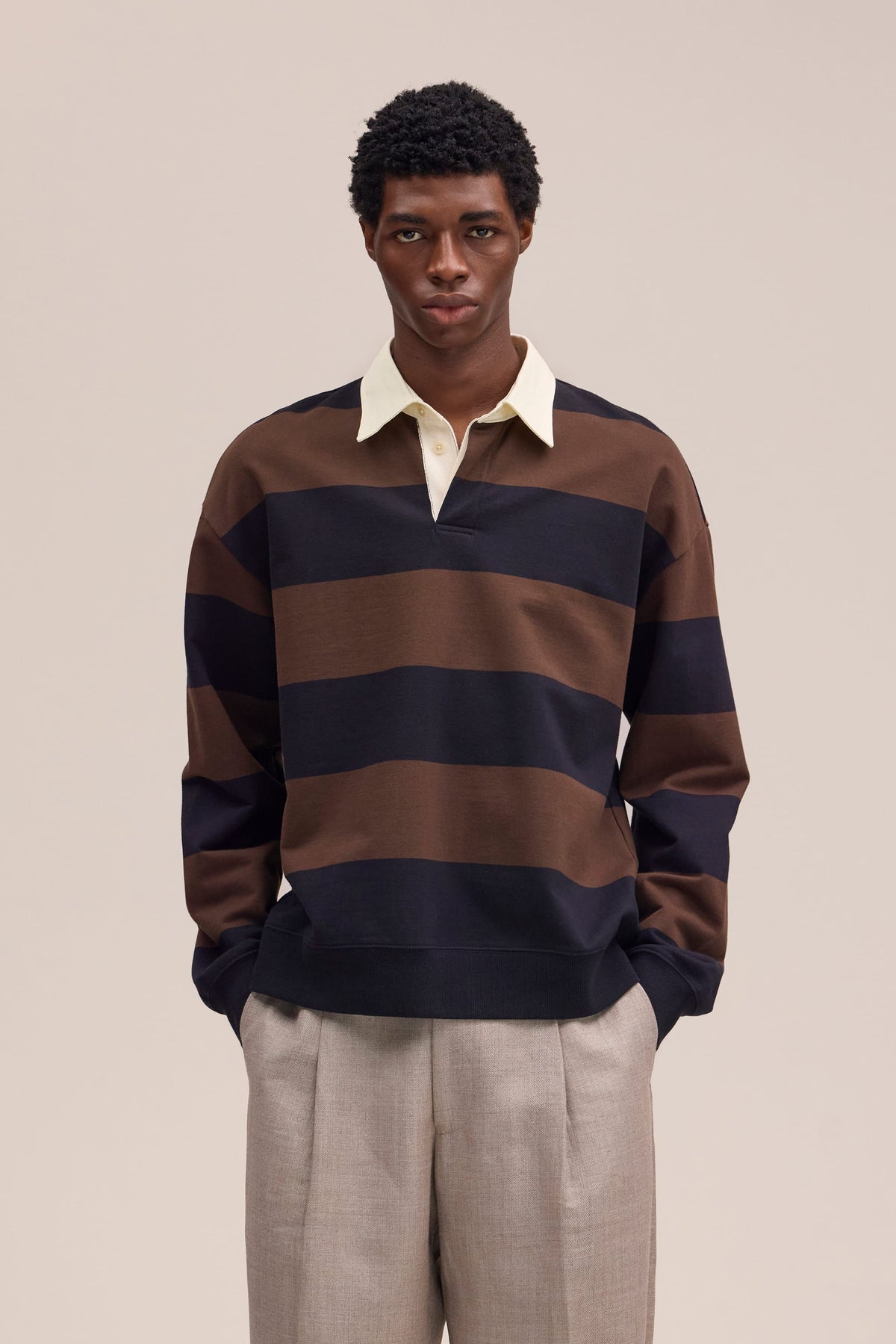 NN.07 David Long Sleeve Fleece Rugby Polo 30043 - Brown Stripe