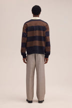 NN.07 David Long Sleeve Fleece Rugby Polo 30043 - Brown Stripe