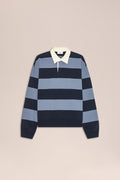 NN.07 David Long Sleeve Fleece Rugby Polo 30043 - Blue Stripe