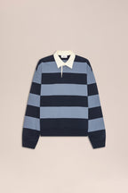 NN.07 David Long Sleeve Fleece Rugby Polo 30043 - Blue Stripe