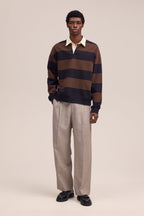 NN.07 David Long Sleeve Fleece Rugby Polo 30043 - Brown Stripe