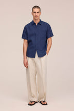 NN.07 Deon Short Sleeve Linen Shirt 5708 - Navy Blue