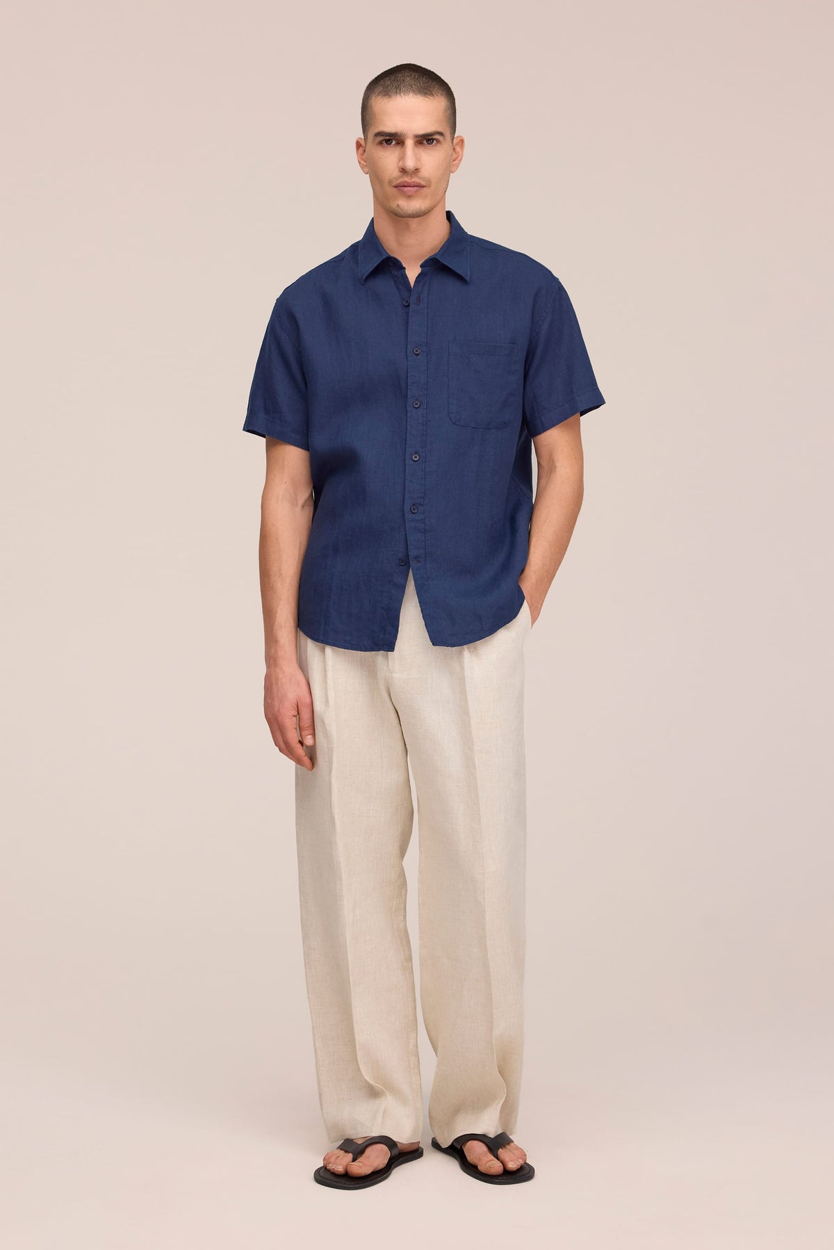 NN.07 Deon Short Sleeve Linen Shirt 5708 - Navy Blue
