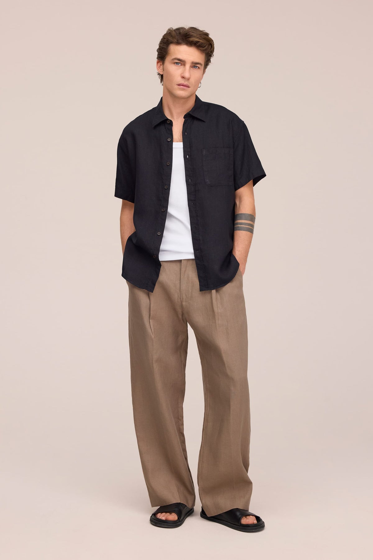 NN.07 Deon Short Sleeve Linen Shirt 5708 - Black