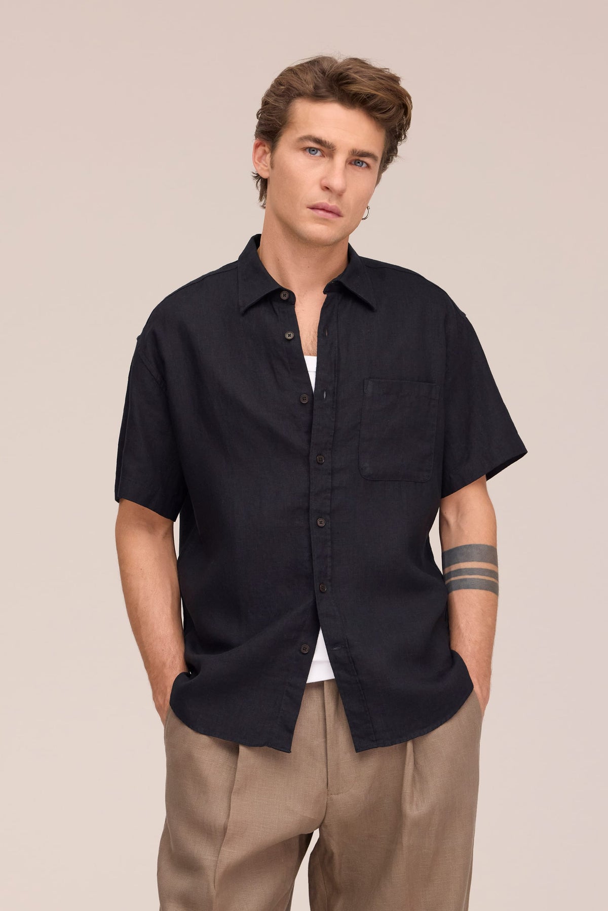 NN.07 Deon Short Sleeve Linen Shirt 5708 - Black