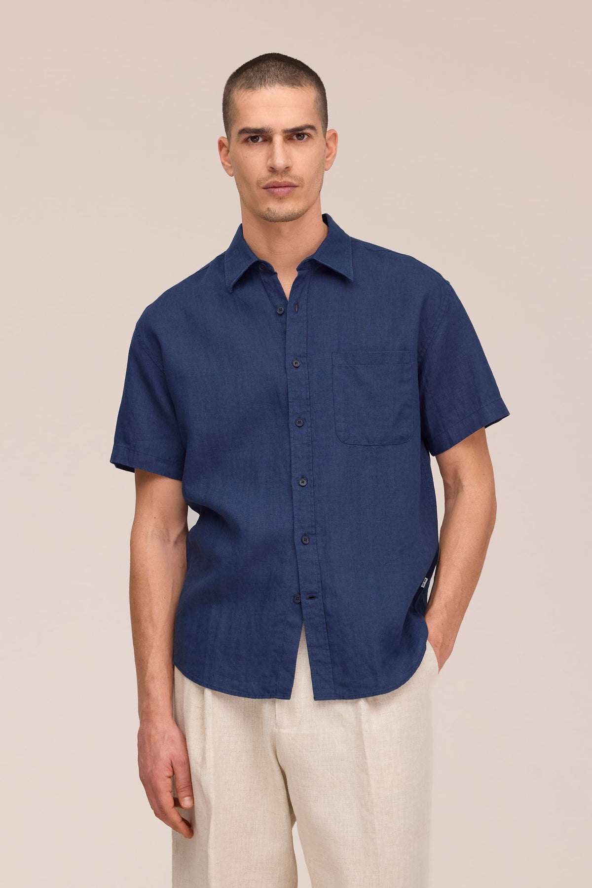 NN.07 Deon Short Sleeve Linen Shirt 5708 - Navy Blue