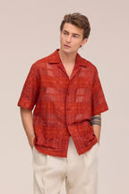 NN.07 Ben Short Sleeve Jacquard Check Shirt 50066 - Sienna Heat