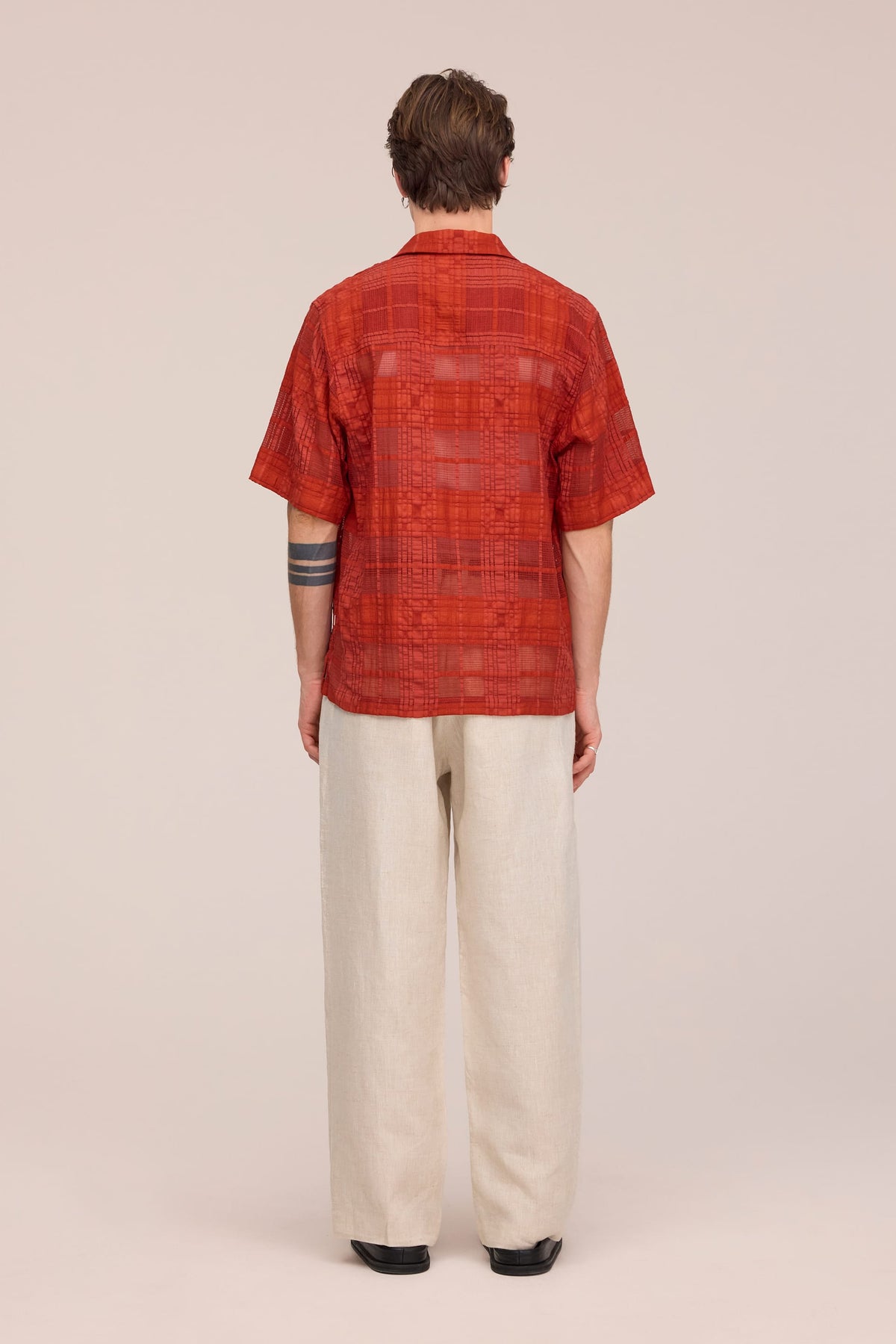 NN.07 Ben Short Sleeve Jacquard Check Shirt 50066 - Sienna Heat