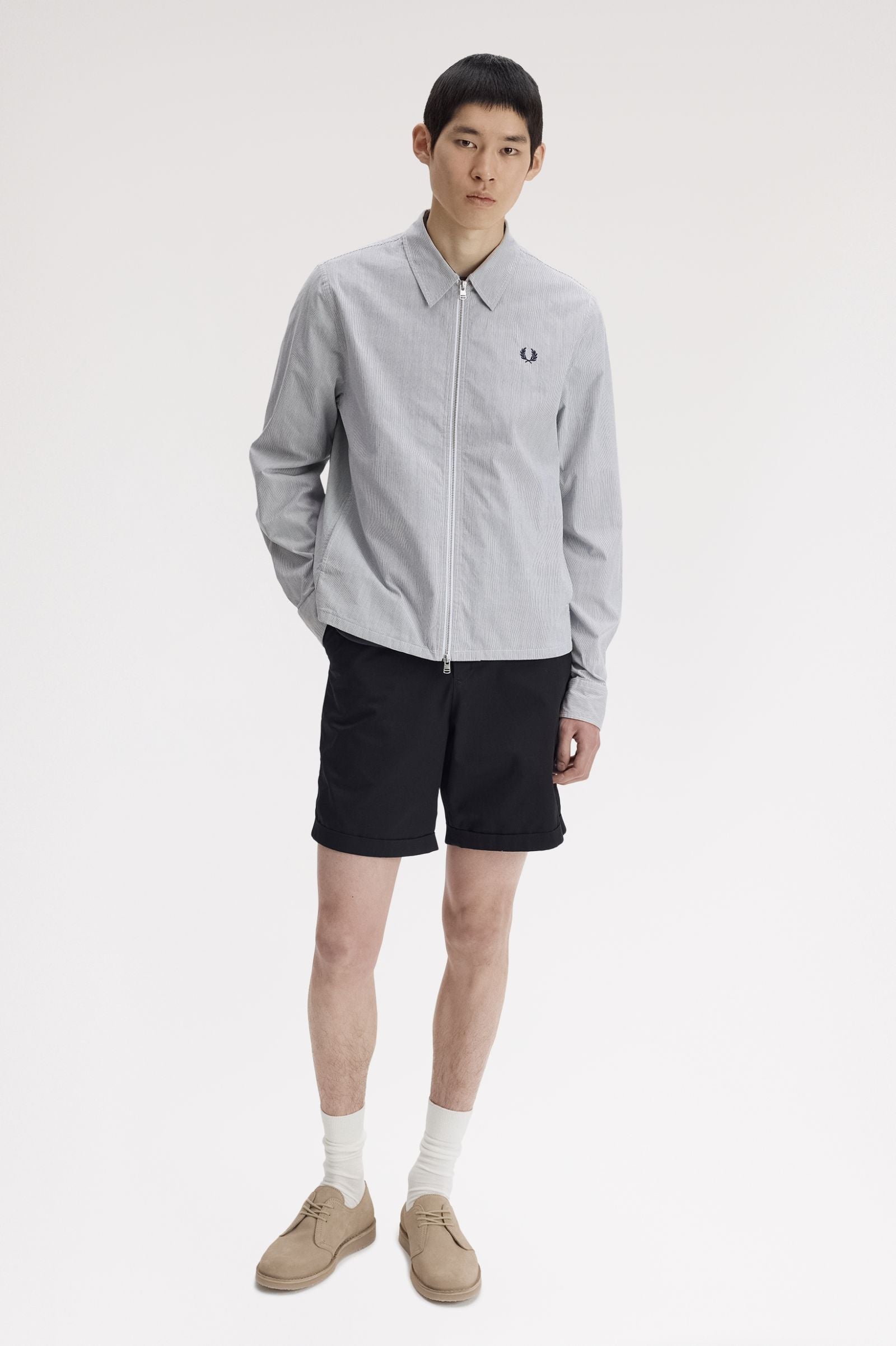 Fred Perry Striped Seersucker Zip Through Overshirt M2403