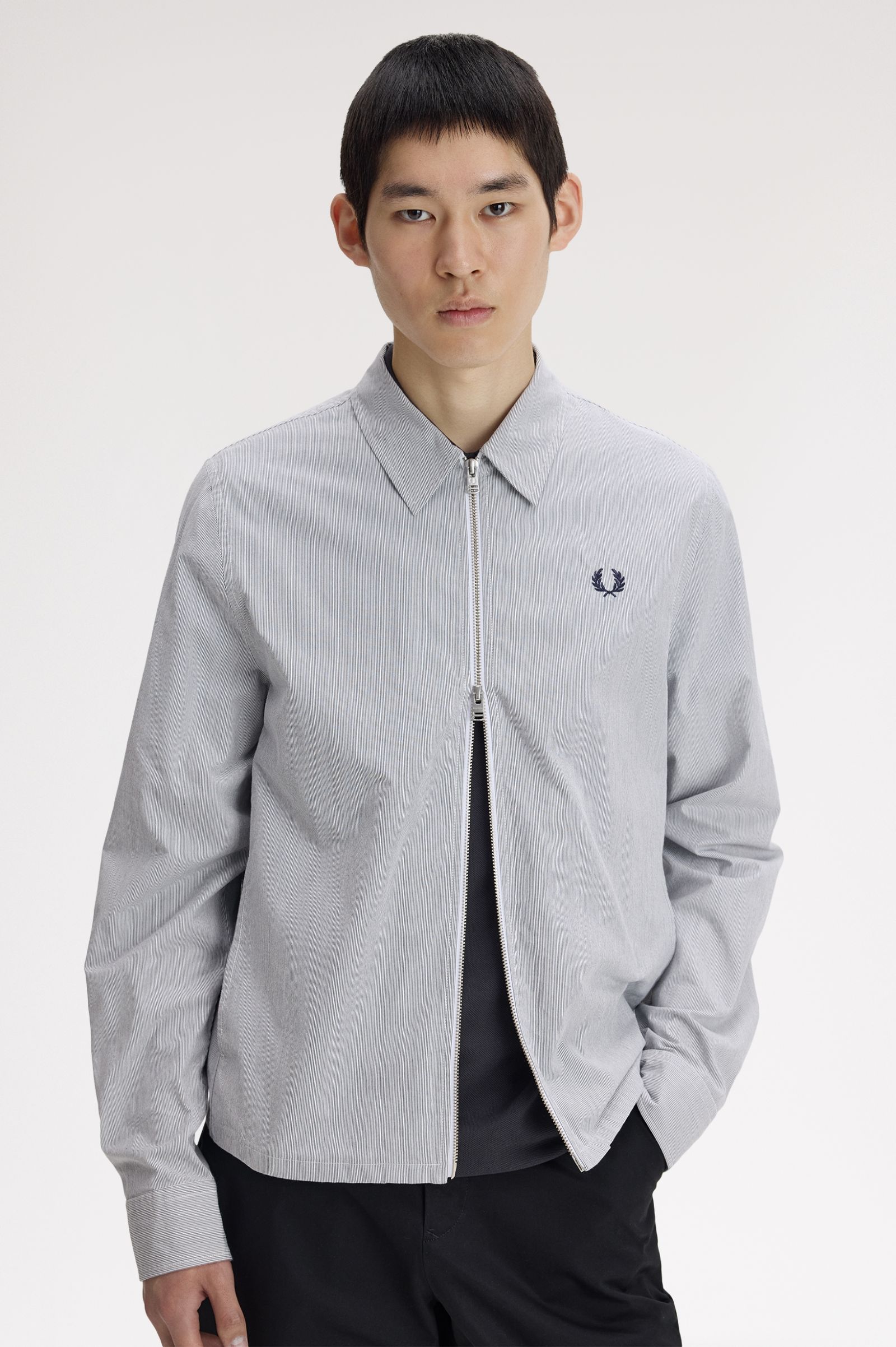 Fred Perry Striped Seersucker Zip Through Overshirt M2403