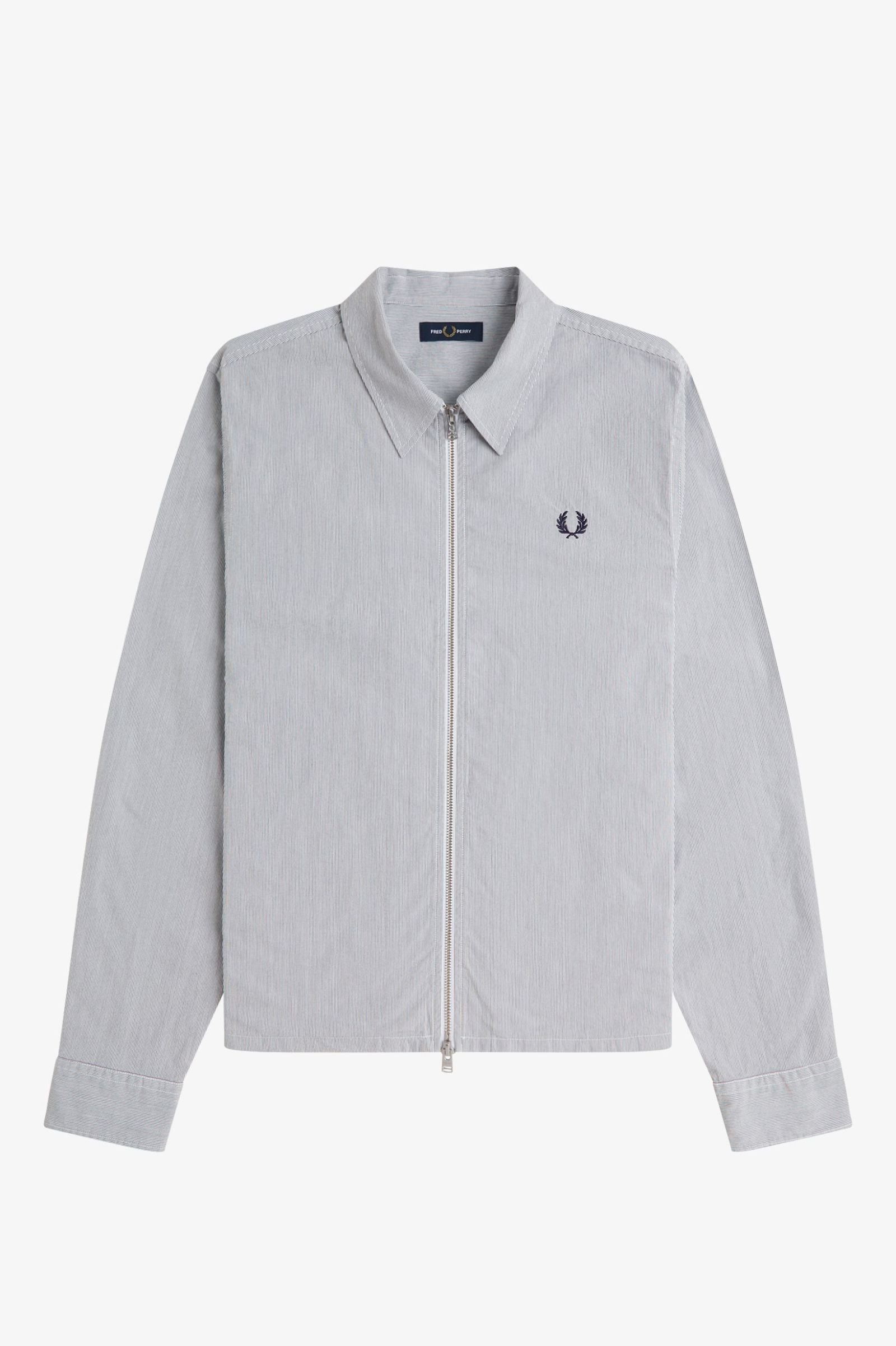 Fred Perry Striped Seersucker Zip Through Overshirt M2403