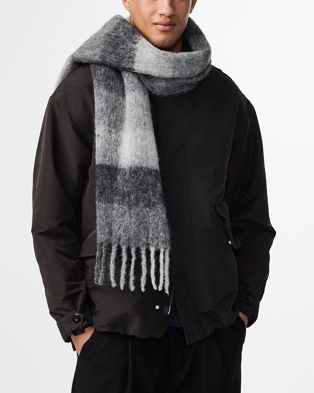 NN07 Checked Wool Blend Scarf Two 9016