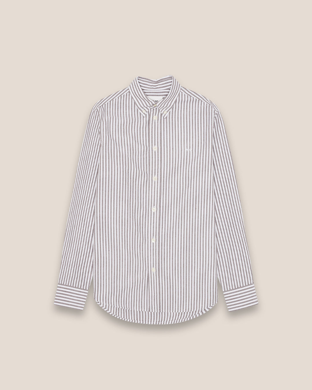 NN.07 Colby Button Down Logo Oxford Shirt 5910 - Brown Stripe