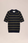 NN.07 Cale Pointelle V-Neck Knitted Polo 60056 - Capers Stripe