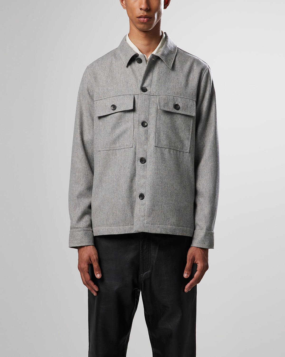 NN07 Isak Grey Melange Wool Blend Overshirt 1630